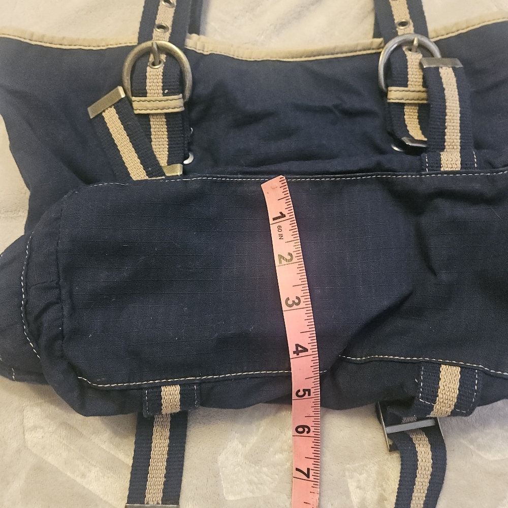Y2K OLD Navy Bag Purse Navy Blue Ripstop Canvas grommet handles Grunge Gorpcore - Picture 12 of 15